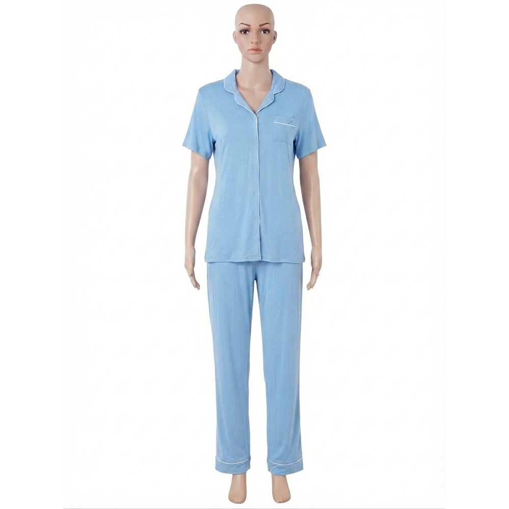 Avidlove Womens Pajama Set Blue Short Sleeve Button Down‎ Pants 2XL NWT